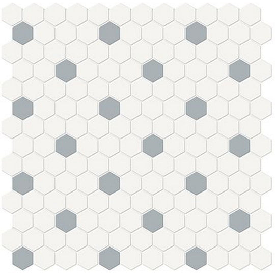 Florida-Tile-Soho-12-x-12-Hexagon-1-Mixed-Matte-Porcelain-Mosaic-Canvas-White-|-Cloud-Blue