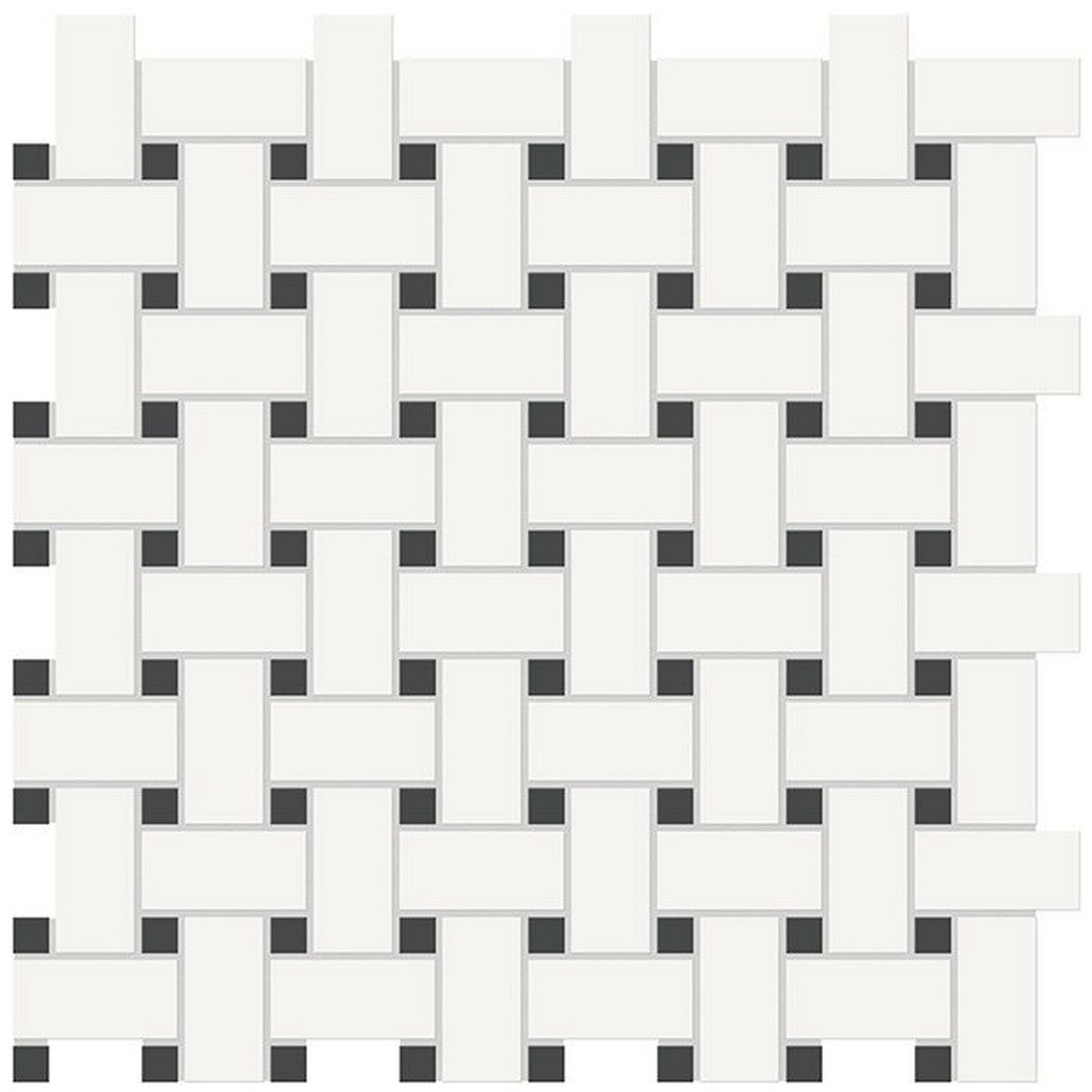 Florida-Tile-Soho-12-x-12-Basketweave-Matte-Porcelain-Mosaic-Canvas-White-|-Retro-Black