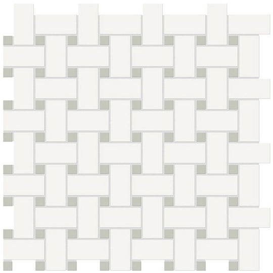 Florida-Tile-Soho-12-x-12-Basketweave-Matte-Porcelain-Mosaic-Canvas-White-|-Soft-Sage