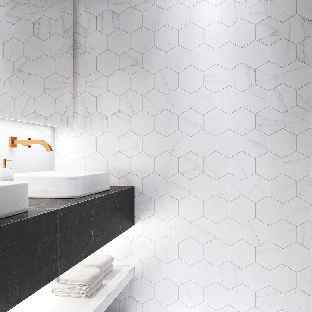 Tesoro-7-x-7-Lumina-Pressed-Porcelain-Hexagon-Tile-Carrara