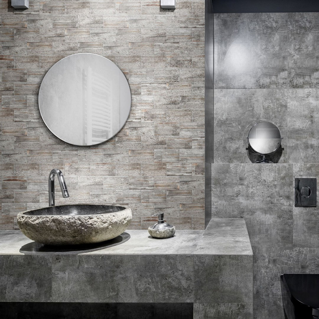 Bati-Orient-12-x-12-Industrial-Glazed-Ceramic-2.8x6-Linear-Relief-Pattern-Mosaic-Silver