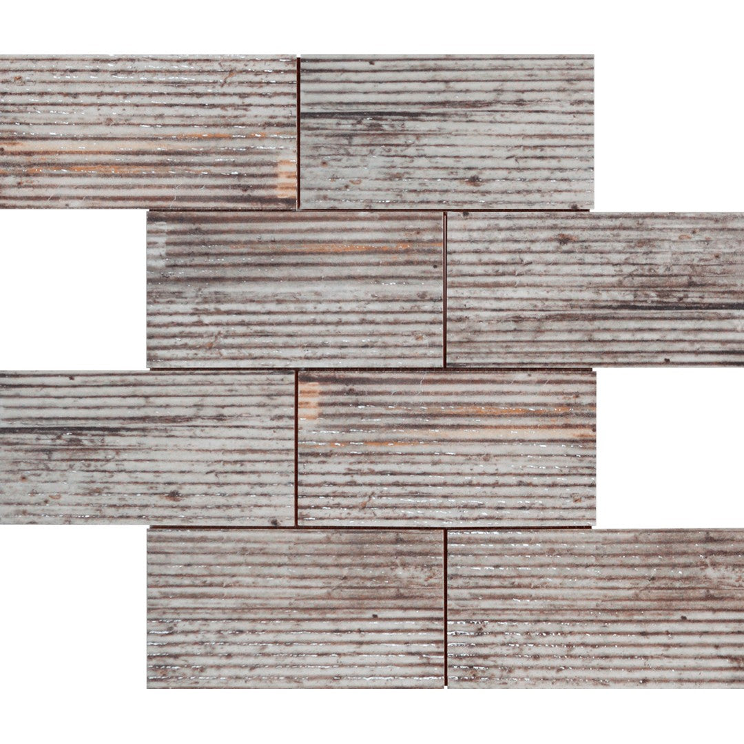 Bati Orient 12" x 12" Industrial Glazed Ceramic 2.8x6" Linear Relief Pattern Mosaic