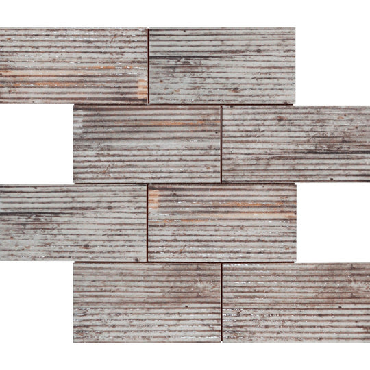 Bati Orient 12" x 12" Industrial Glazed Ceramic 2.8x6" Linear Relief Pattern Mosaic