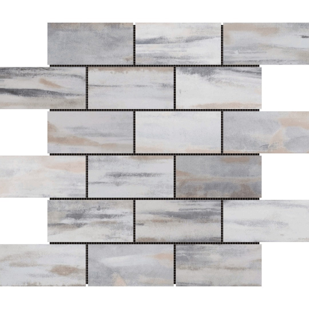 Bati Orient 12" x 12" Wood Series Glazed Ceramic 2x4" Mini Subway Mosaic