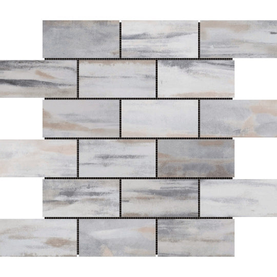 Bati Orient 12" x 12" Wood Series Glazed Ceramic 2x4" Mini Subway Mosaic