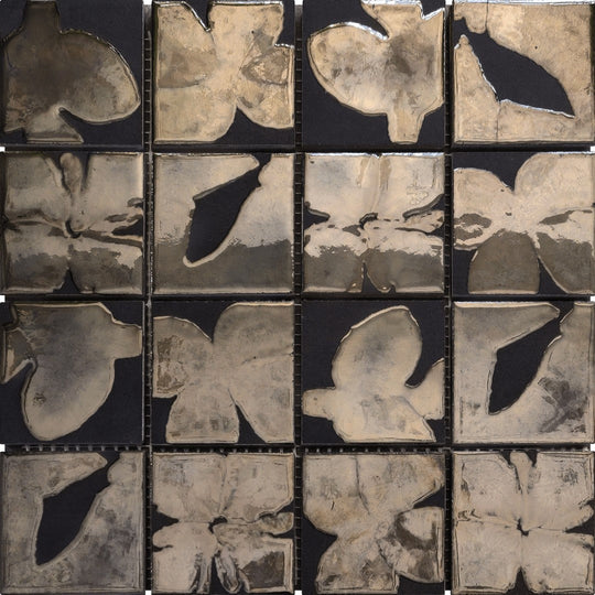 Bati Orient 11.8" x 11.8" Floral Glazed Ceramic 3" Flower Pattern Mosaic