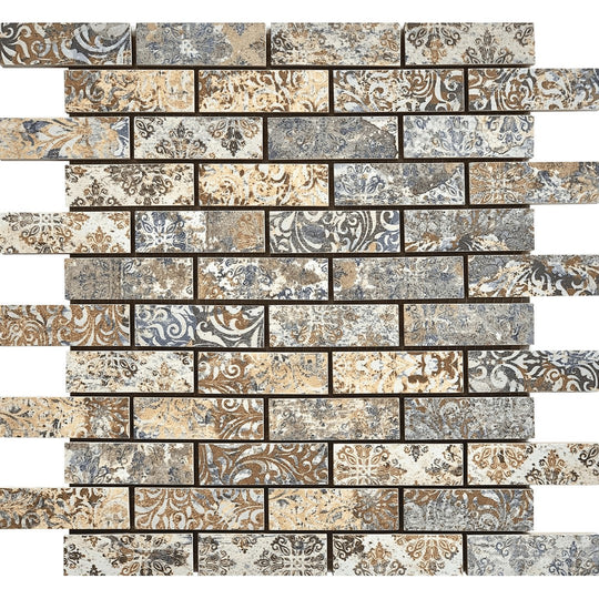 Bati Orient 11.7" X 13.2" Zellige Interlocking Matte 1x3" Deco Brick Ceramic Mosaic