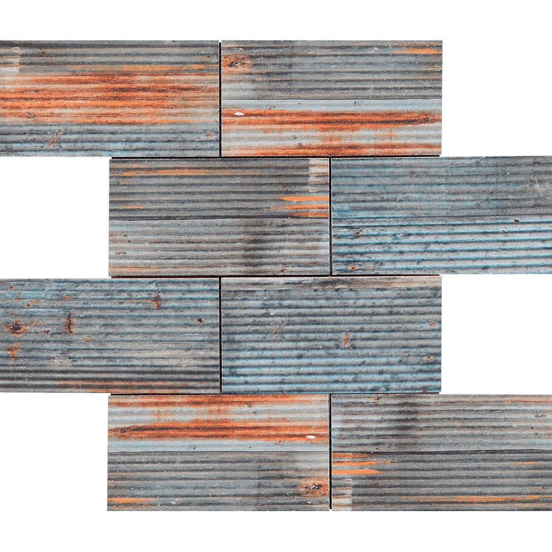 Bati Orient 12" x 12" Industrial Glazed Ceramic 2.8x6" Linear Relief Pattern Mosaic