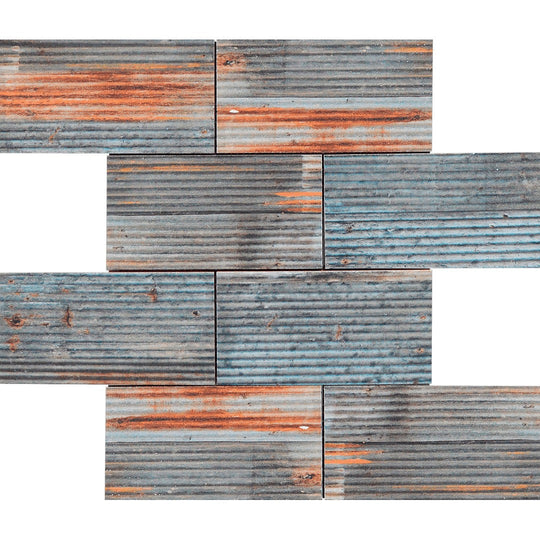 Bati Orient 12" x 12" Industrial Glazed Ceramic 2.8x6" Linear Relief Pattern Mosaic