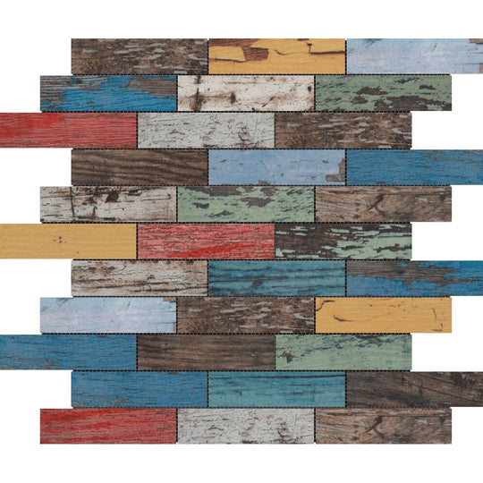 Bati Orient 12" x 12" Wood Series Glazed Ceramic 1.1x4" Interlocking Mosaic