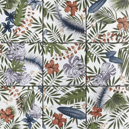 Bati Orient 12" x 12" Floral Ceramic 4" Floral Palm Mosaic