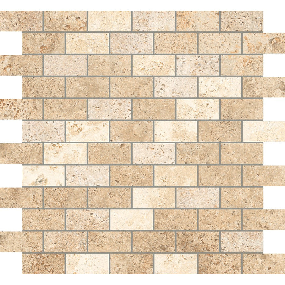 Century Ceramica 12" x 12" Aurum Natural Porcelain 1x2" Offset Mosaic