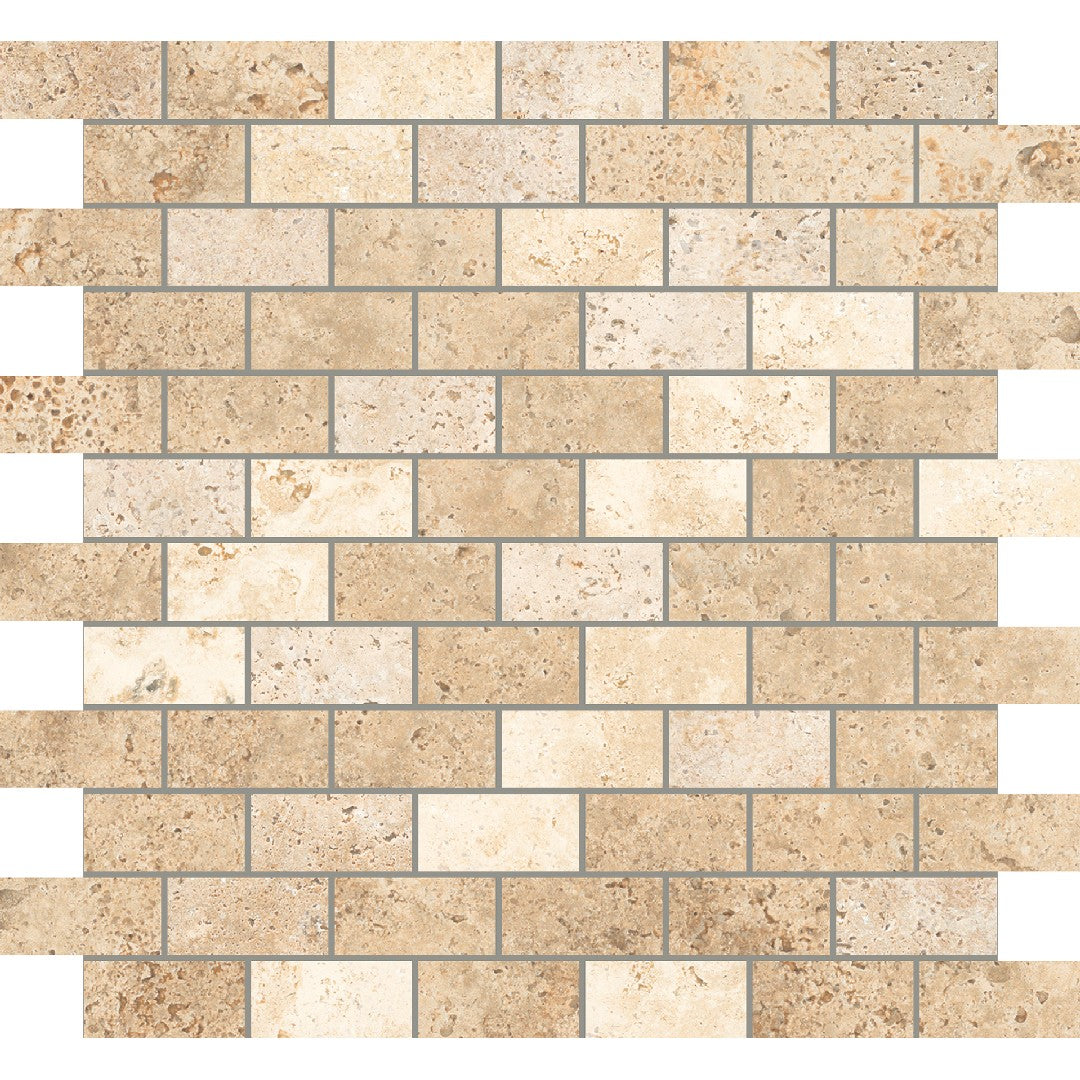 Century Ceramica 12" x 12" Aurum Natural Porcelain 1x2" Offset Mosaic