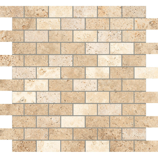 Century Ceramica 12" x 12" Aurum Natural Porcelain 1x2" Offset Mosaic