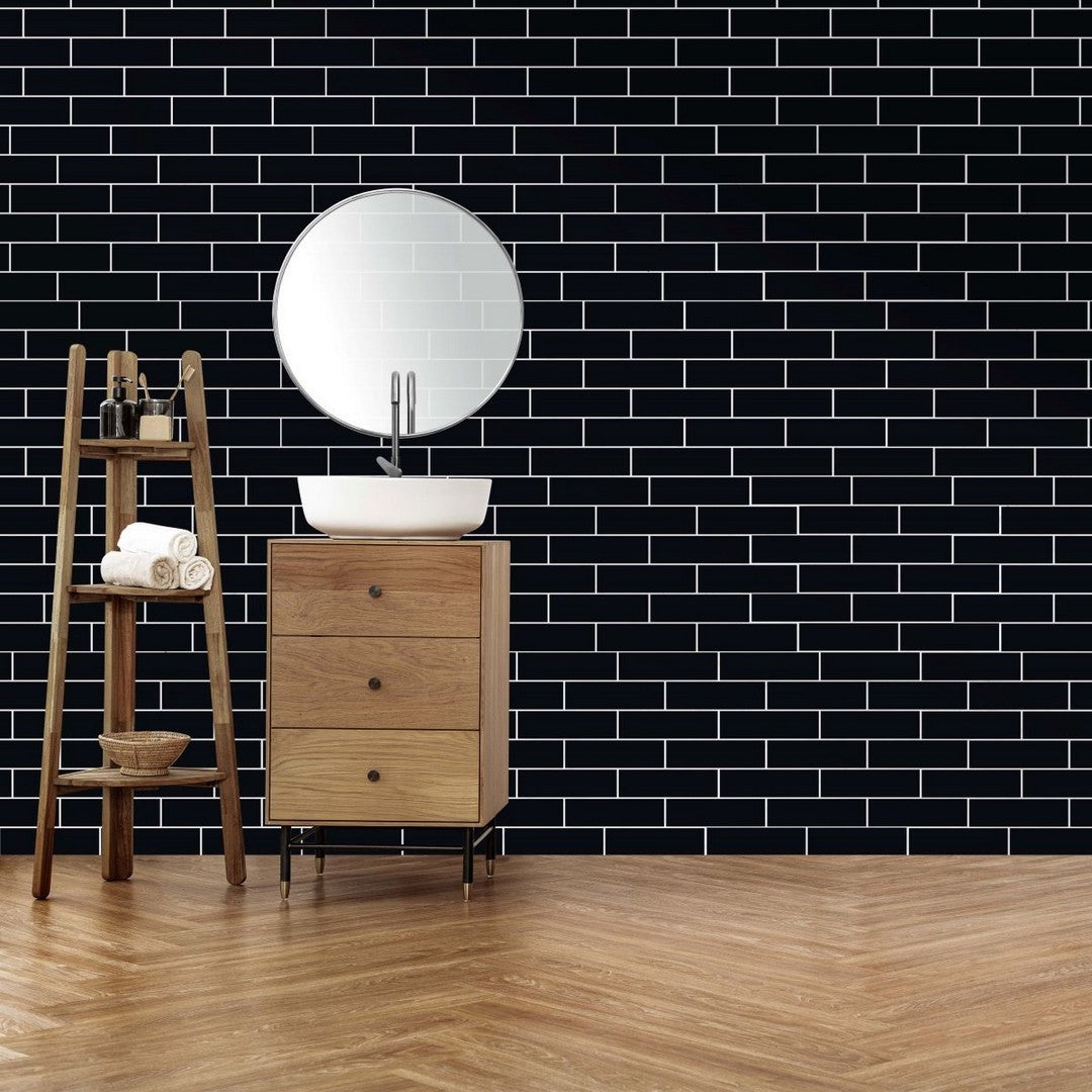 Bati-Orient-12-x-12-Zellige-Interlocking-Glossy-2x6-Brick-Pattern-Ceramic-Mosaic-Black