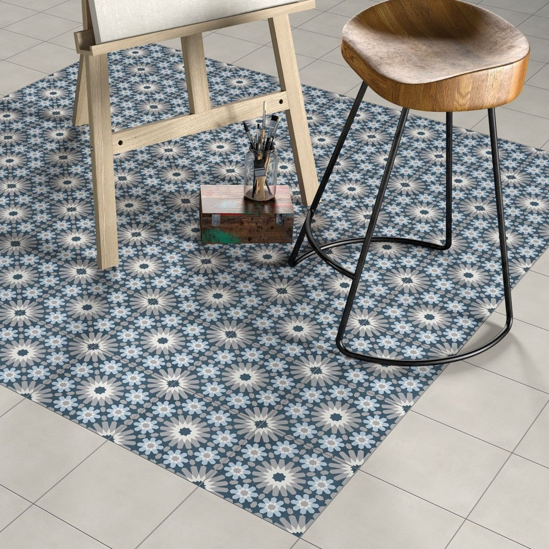Bati-Orient-8-x-8-Matte-Flower-Modern-Square-Cement-Tile-Dark-Grey-Light-Blue