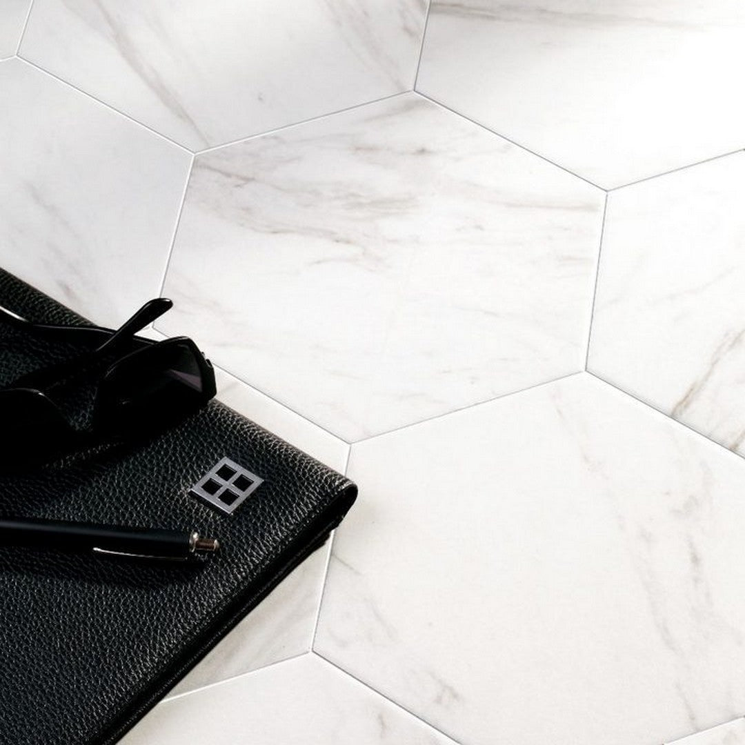 Tesoro-8.5-x-9.75-Carrara-Hexagon-Porcelain-Tile-Carrara