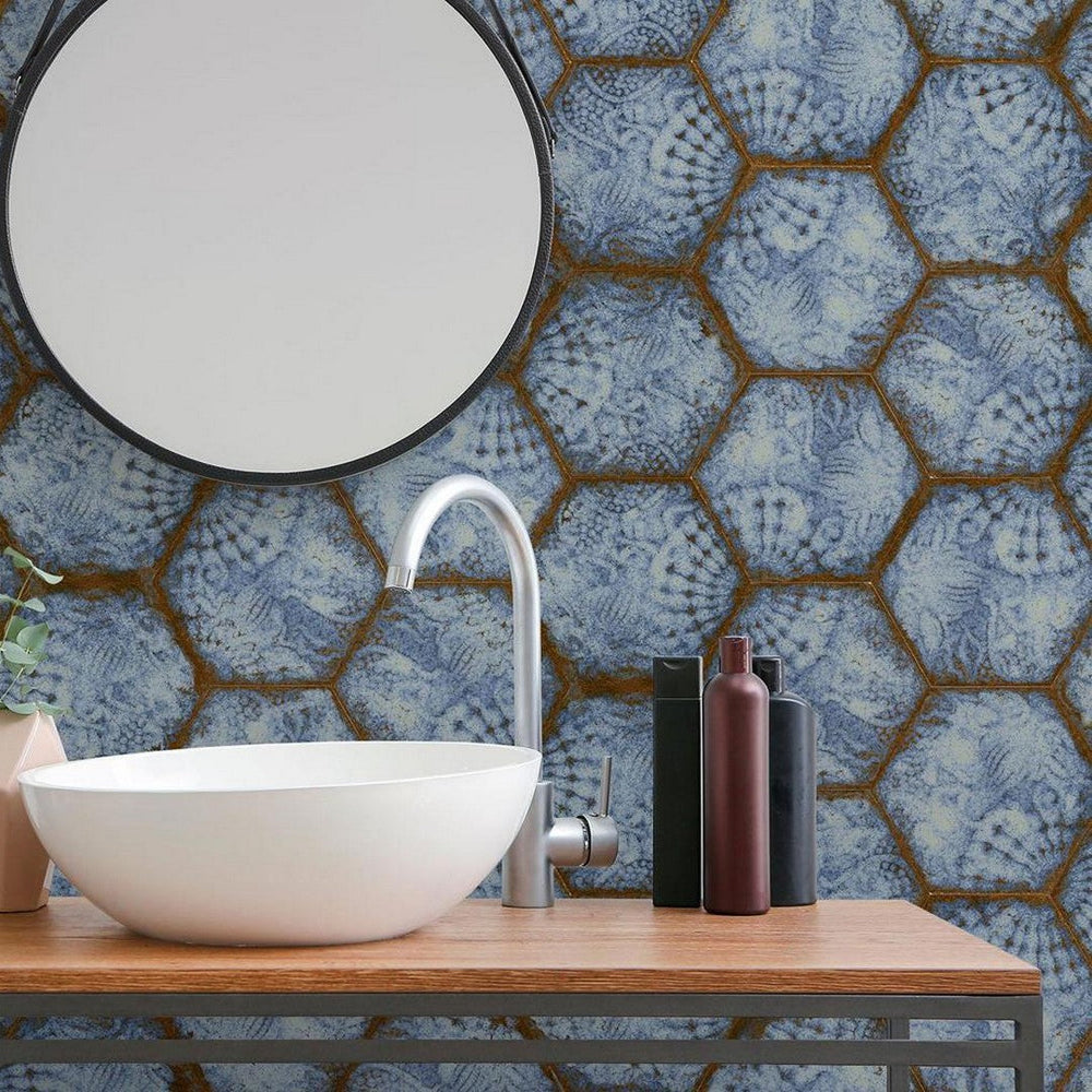 Tesoro-8.5-x-9.75-Gaudi-Pressed-Embossed-Hexagon-Porcelain-Tile-Reactive-Marina