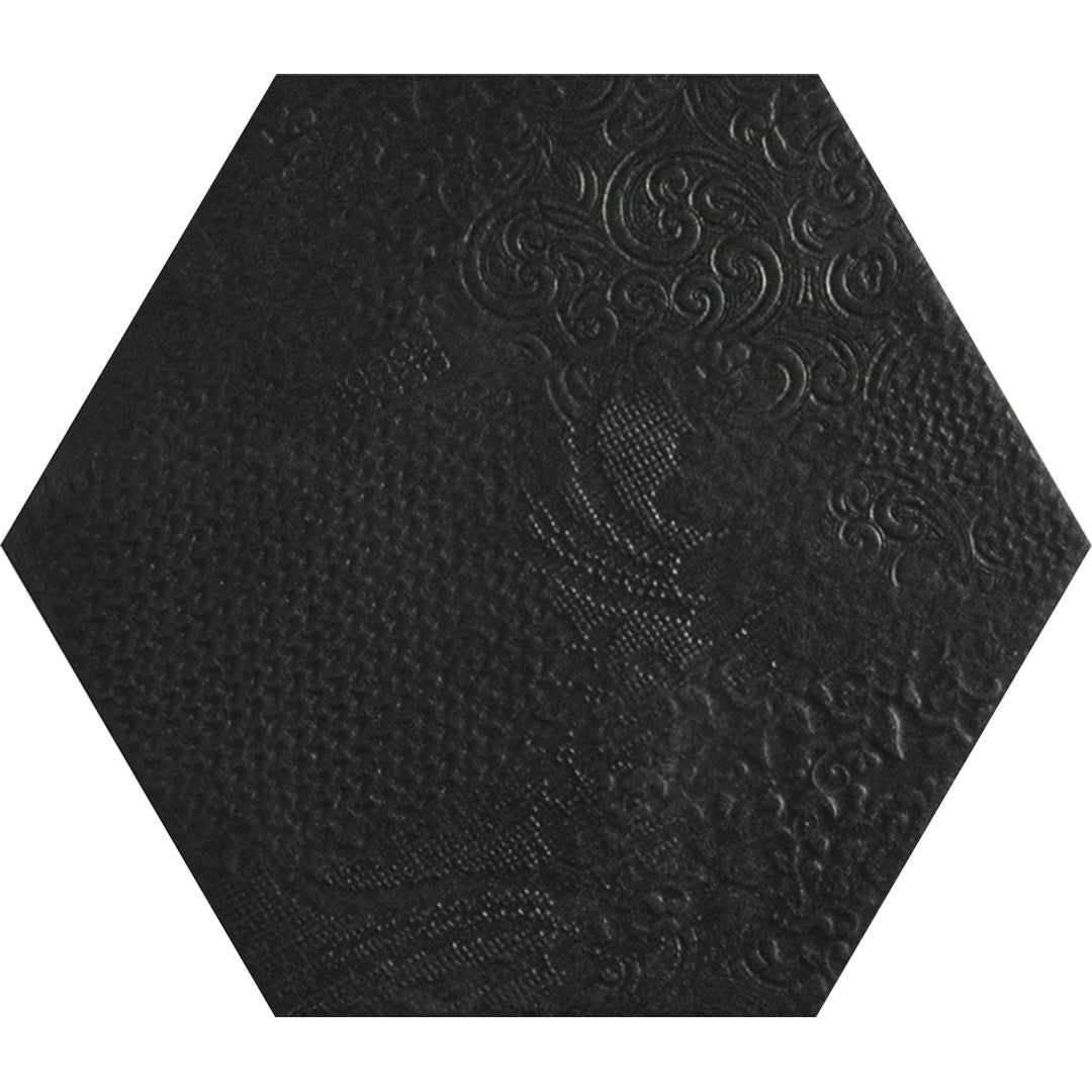 Tesoro-8.5-x-9.75-Milano-Pressed-Embossed-Hexagon-Porcelain-Tile-Black