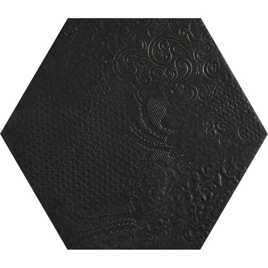 Tesoro-8.5-x-9.75-Milano-Pressed-Embossed-Hexagon-Porcelain-Tile-Black
