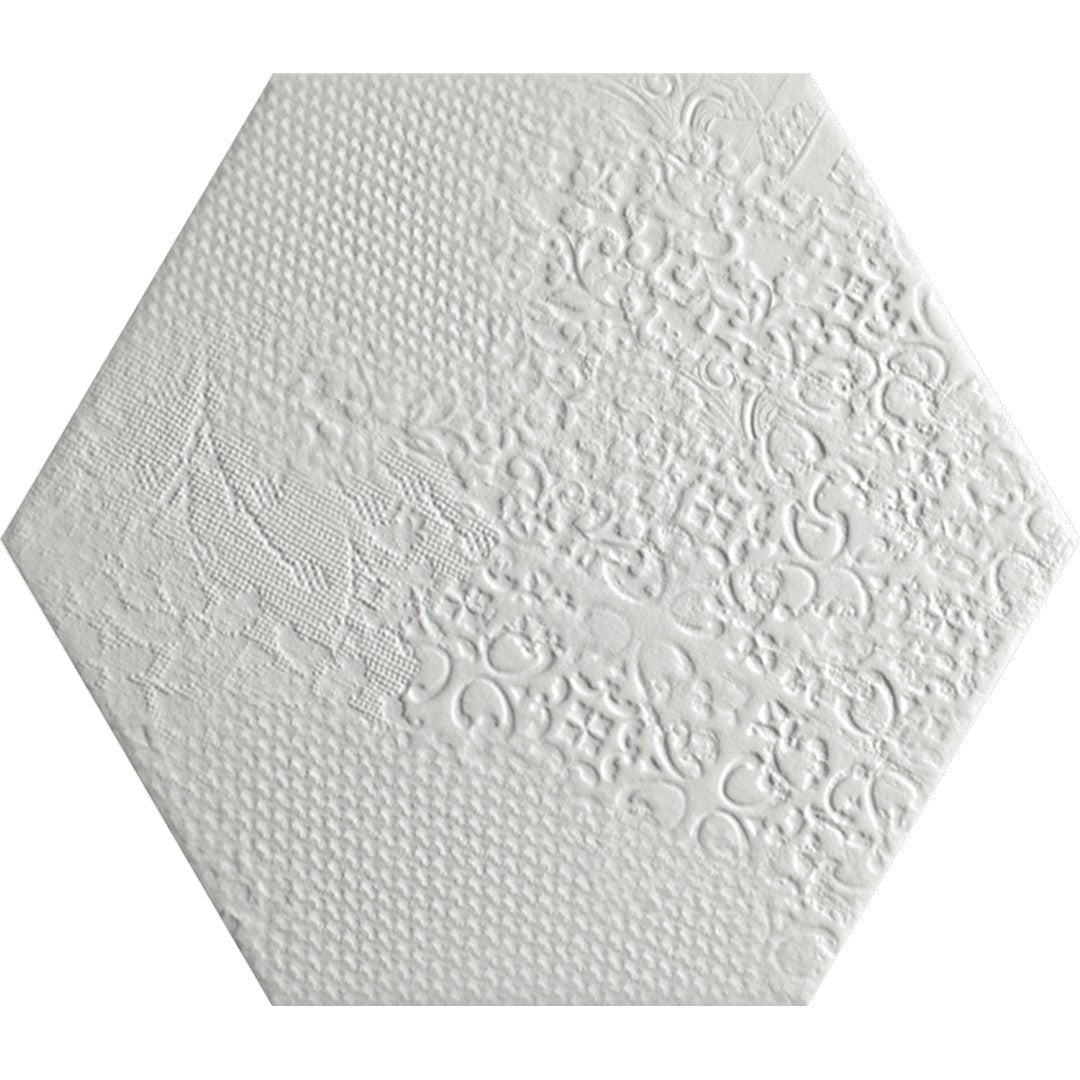 Tesoro-8.5-x-9.75-Milano-Pressed-Embossed-Hexagon-Porcelain-Tile-White