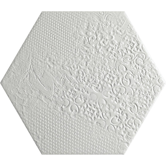 Tesoro-8.5-x-9.75-Milano-Pressed-Embossed-Hexagon-Porcelain-Tile-White