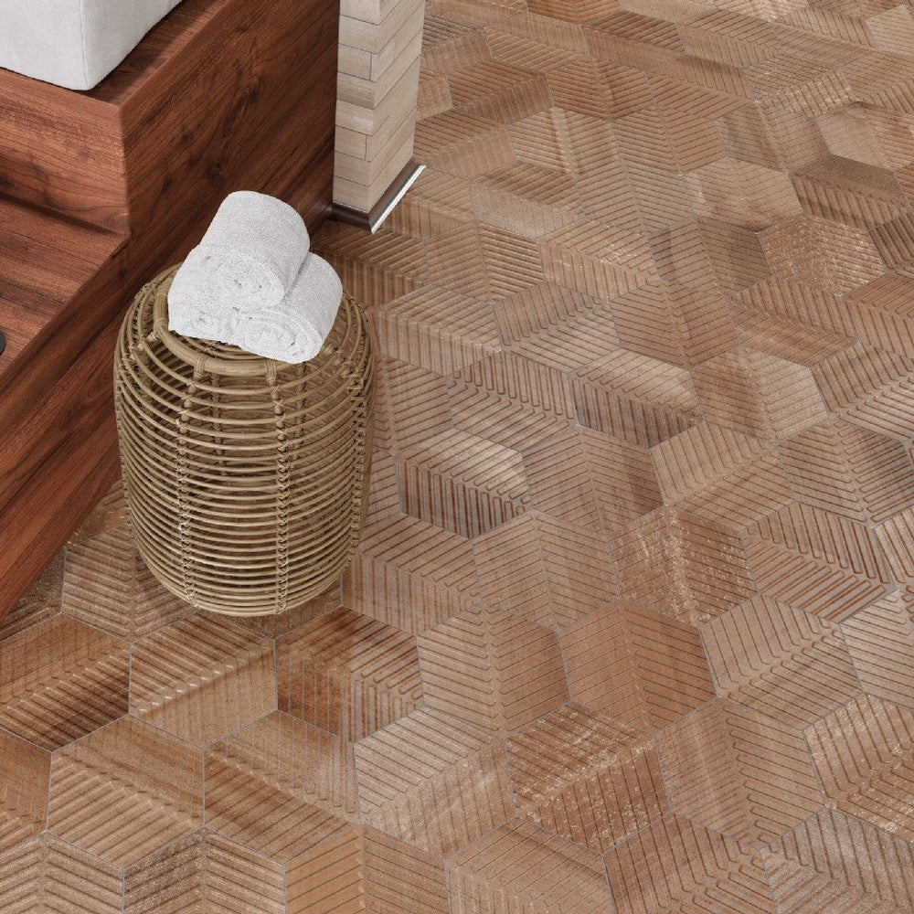Crossville-8-x-8-Cotto-Moderno-Matte-Porcelain-Chevron-Hexagon-Tile-Marron