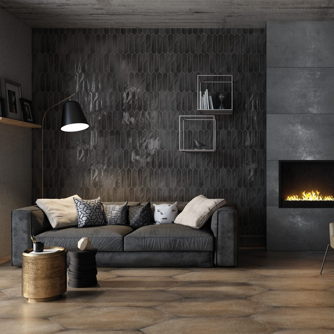 Tesoro-3-x-12-Crayons-Pressed-Glossy-Ceramic-Picket-Wall-Tile-Charcoal