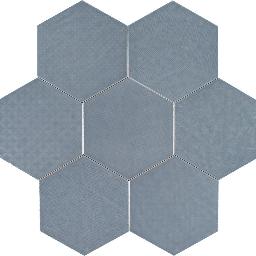 Tesoro 7" x 8" Albatross Hex Glossy Hexagon Deco Ceramic Tile