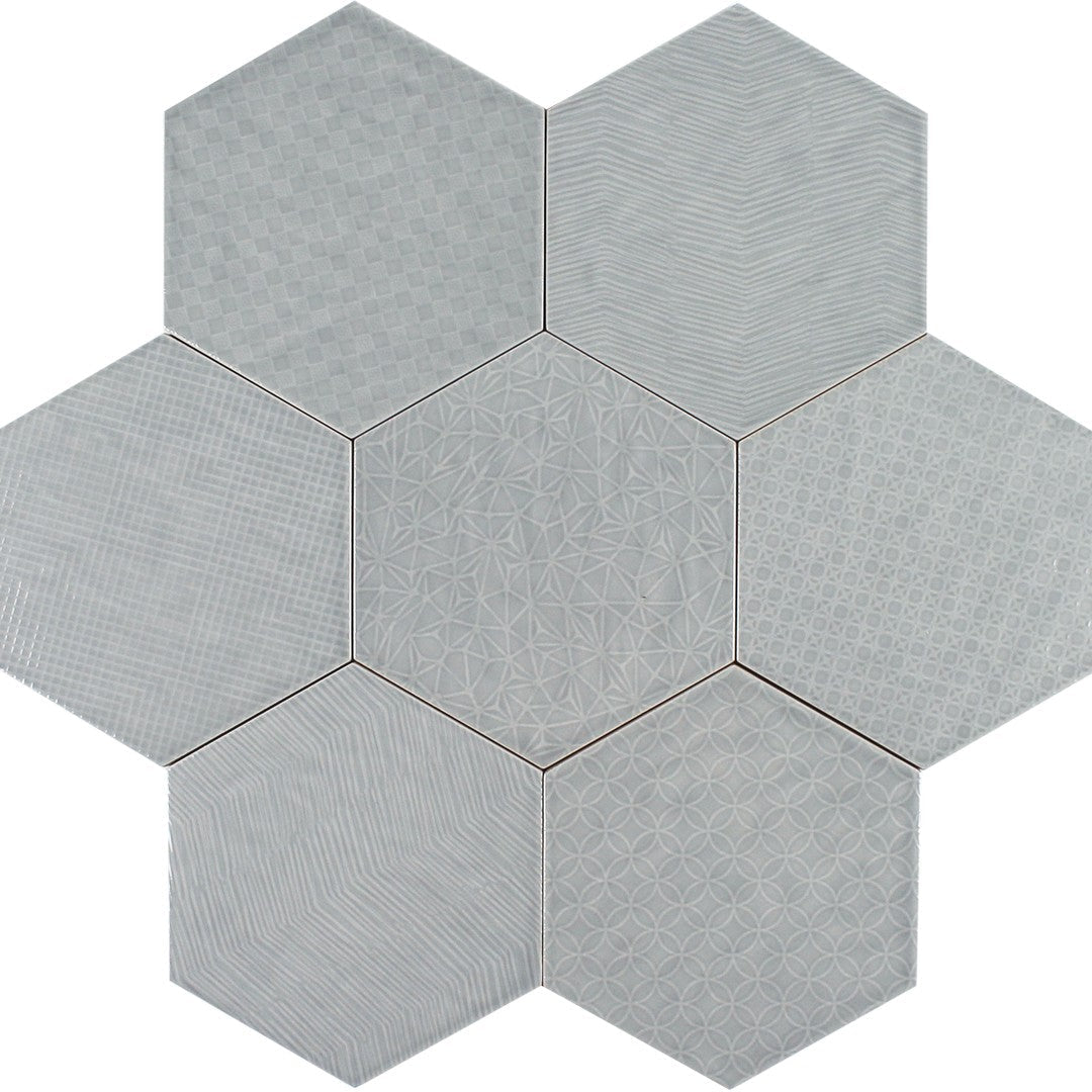 Tesoro 7" x 8" Albatross Hex Glossy Hexagon Deco Ceramic Tile