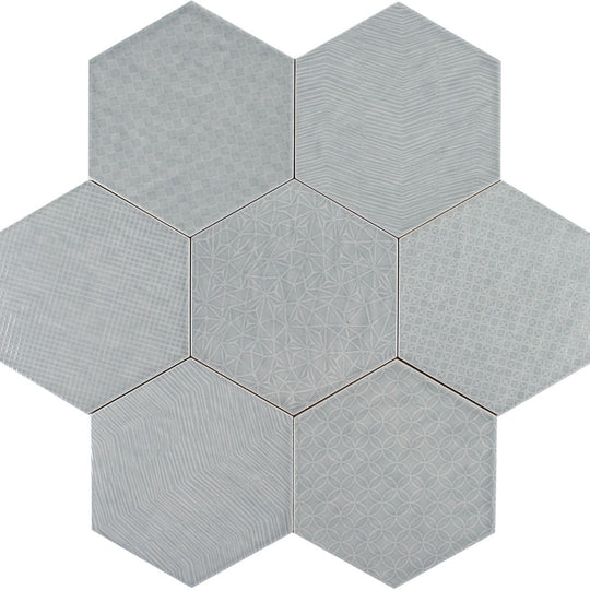 Tesoro 7" x 8" Albatross Hex Glossy Hexagon Deco Ceramic Tile