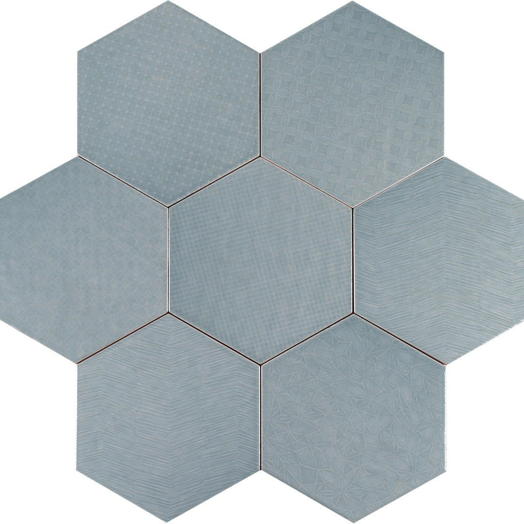Tesoro 7" x 8" Albatross Hex Glossy Hexagon Deco Ceramic Tile