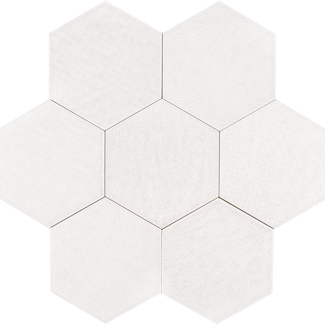 Tesoro 7" x 8" Albatross Hex Glossy Hexagon Deco Ceramic Tile