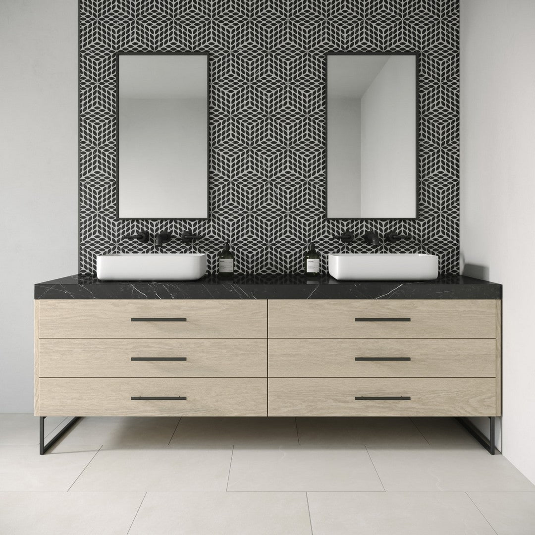 Bedrosians-Celeste-14-x-15.75-Marble-Honed-Mosaic-Nero-Marquina-|-Calacatta-Losanna