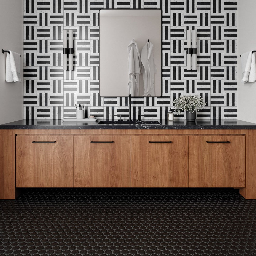 Bedrosians-Le-Cafe-11-x-12.75-Hexagon-Matte-Porcelain-2-Mosaic-Black