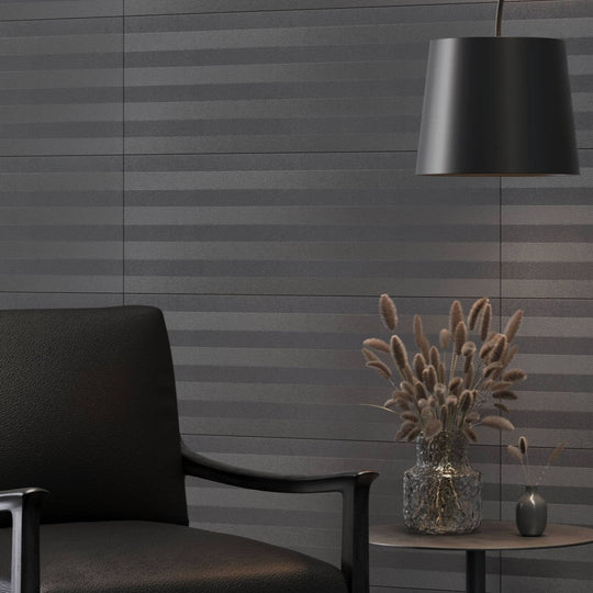 Decortiles-12-x-36-Metallics Wall Tile-Line-Linear-Pattern-Ceramic-Deco-Wall-Tile-Chumbo