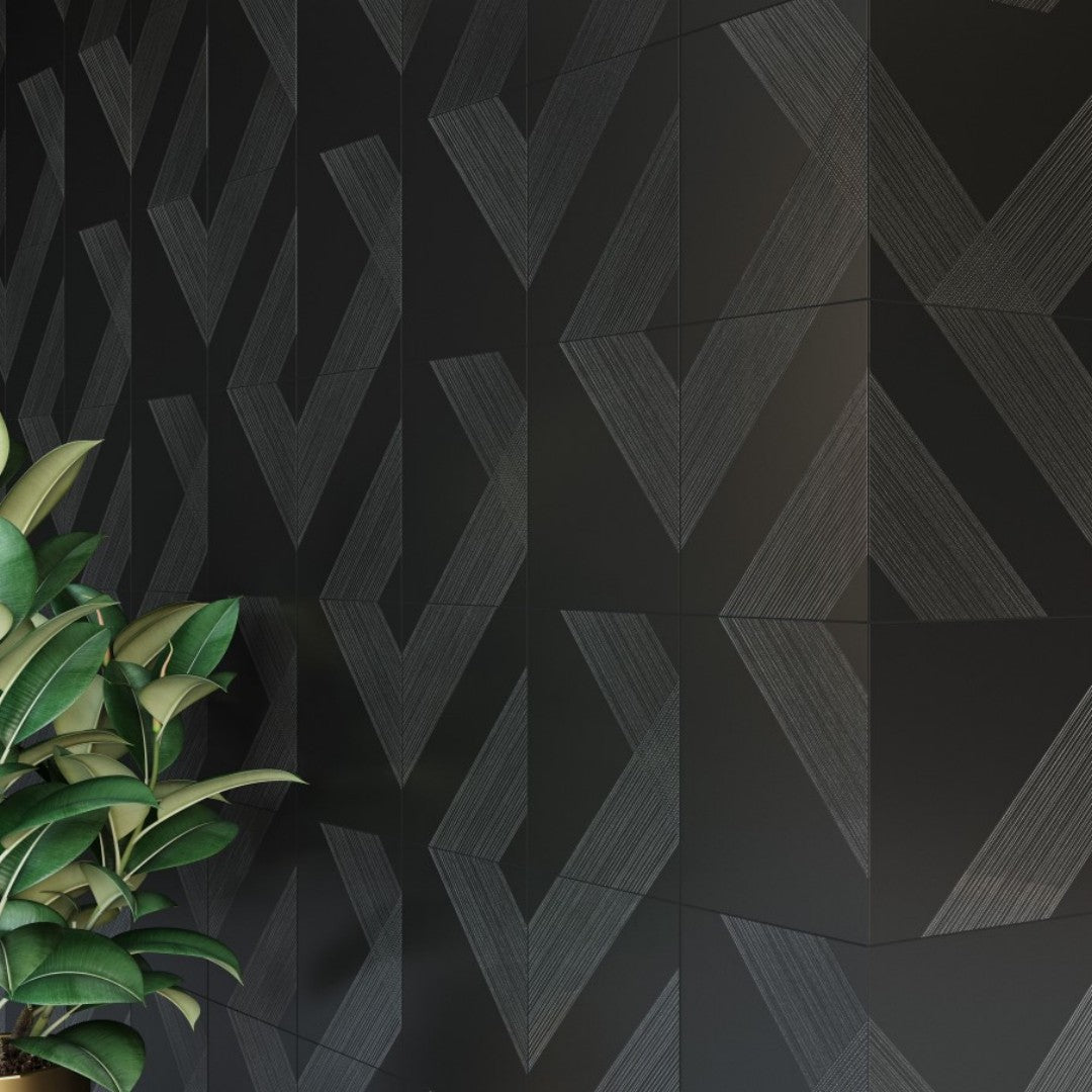 Decortiles-12-x-12-Outline-Satin-3-Single-Diagonal-Pattern-Ceramic-Deco-Wall-Tile-Black-Silver