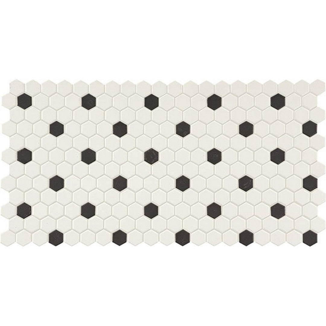 Daltile-Keystones-12-x-21-Matte-Porcelain-1-Hexagon-Mosaic-Arctic-White-|-Black