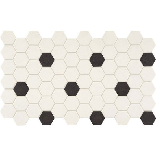 Daltile-Keystones-12-x-24-Matte-Porcelain-2-Hexagon-Mosaic-Arctic-White-|-Black