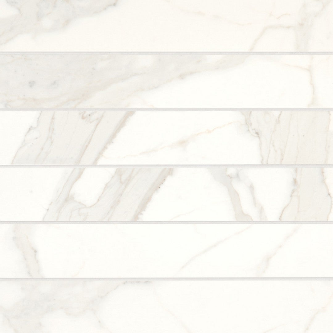 Bedrosians Magnifica 4" x 24" Calacatta Super White Polished Tile 8mm