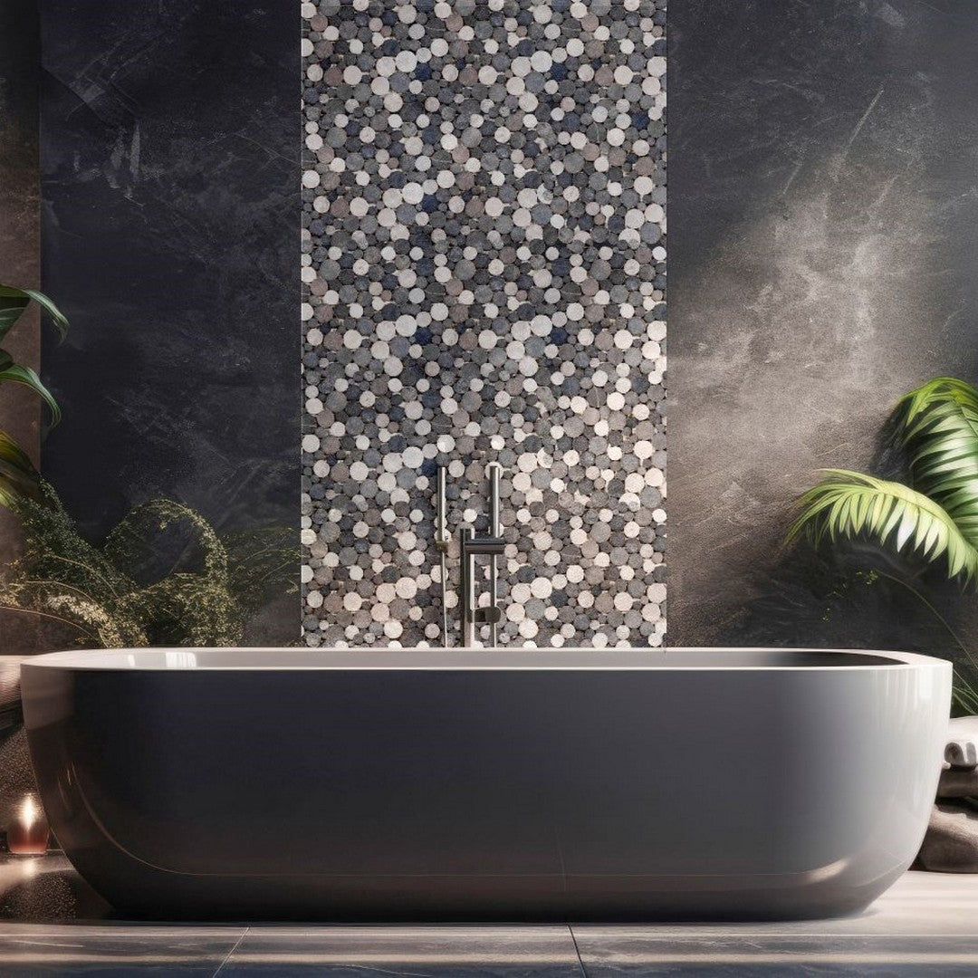 Bati-Orient-12-x-12-Exotic-Interlocking-Round-Marble-Mosaic-Light-&-Dark-Grey-Mix