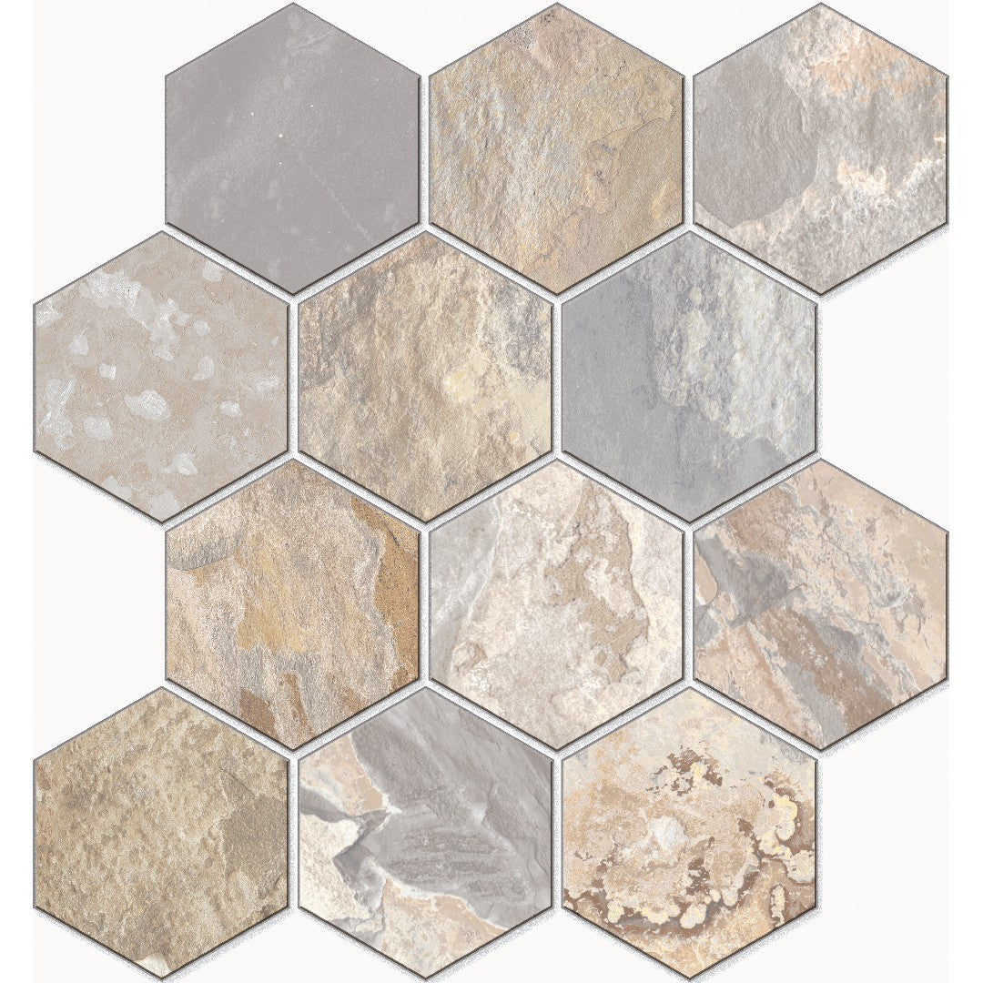 Edimax Astor 12" x 13" More Natural Porcelain 4" Hexagon Mosaic
