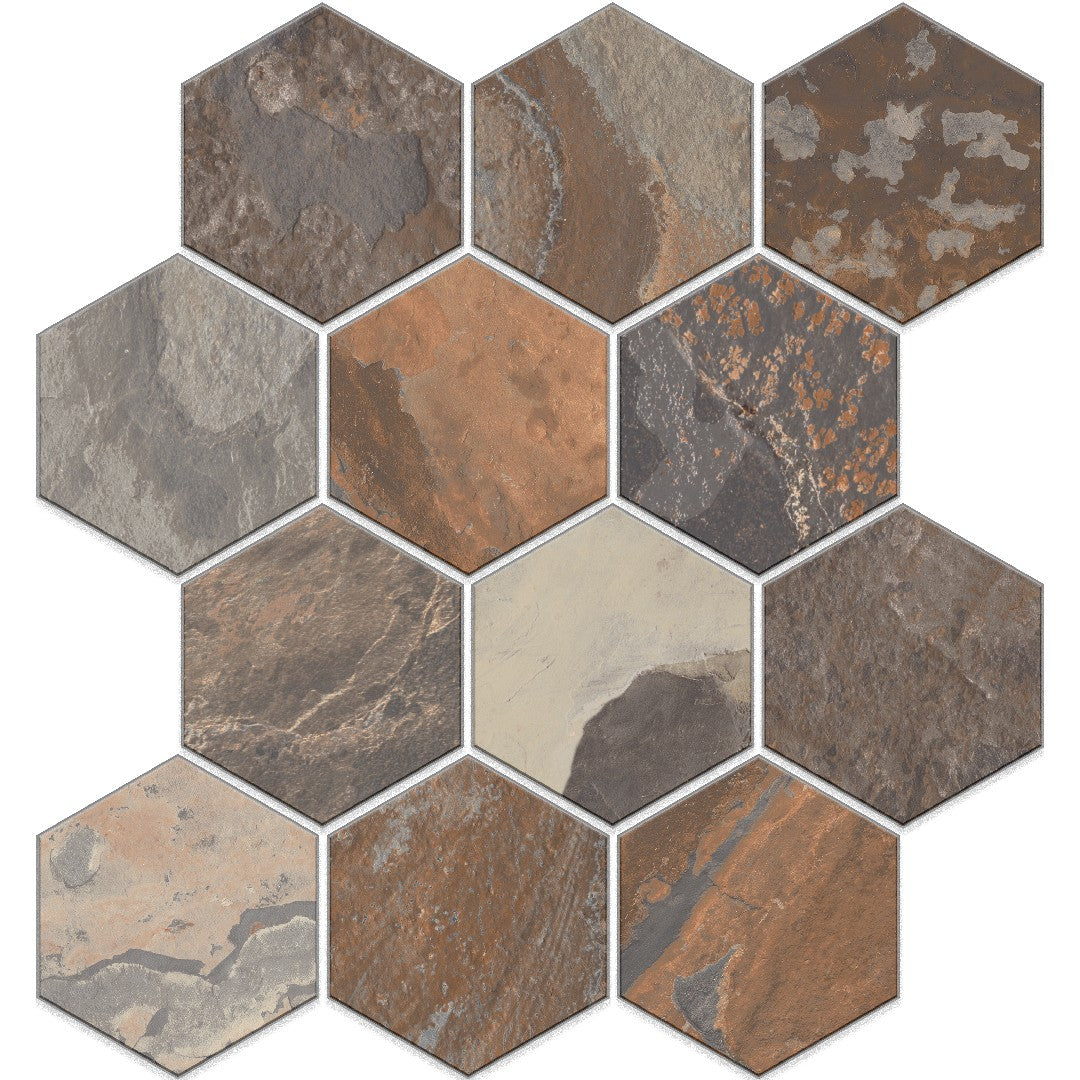 Edimax Astor 12" x 13" More Natural Porcelain 4" Hexagon Mosaic