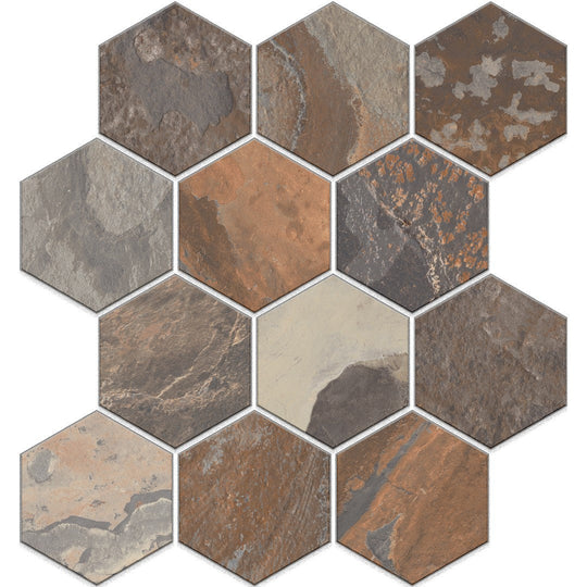 Edimax Astor 12" x 13" More Natural Porcelain 4" Hexagon Mosaic