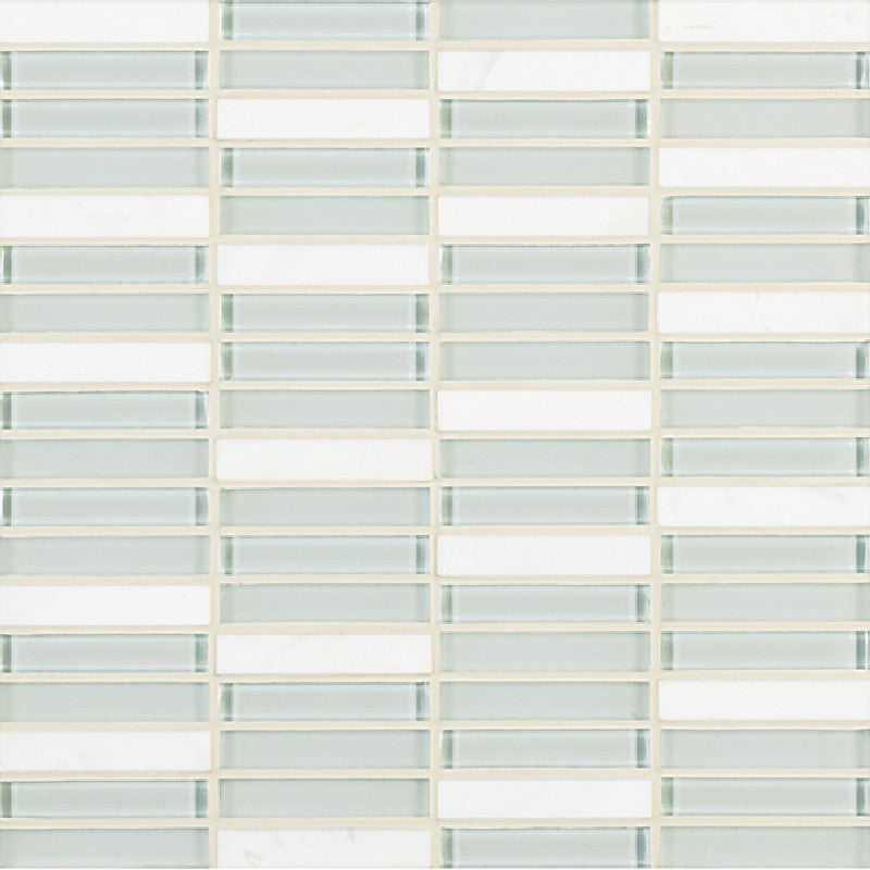 Crossville 11.75" x 11.75" Ebb & Flow Natural Stone and Glass 0.5x3" Stacked Mosaic