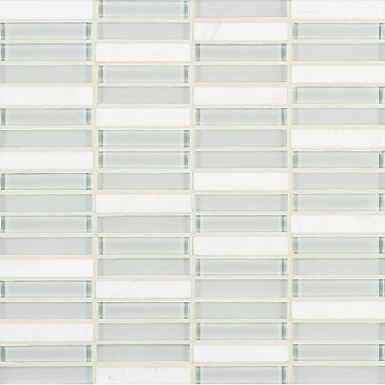 Crossville 11.75" x 11.75" Ebb & Flow Natural Stone and Glass 0.5x3" Stacked Mosaic