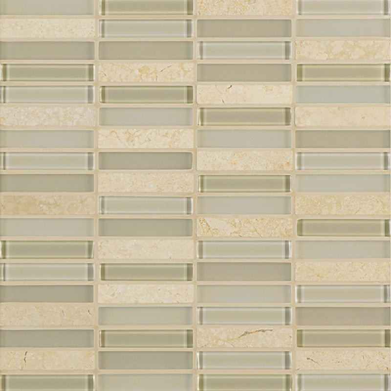Crossville 11.75" x 11.75" Ebb & Flow Natural Stone and Glass 0.5x3" Stacked Mosaic