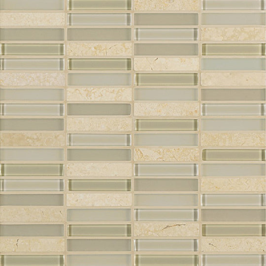 Crossville 11.75" x 11.75" Ebb & Flow Natural Stone and Glass 0.5x3" Stacked Mosaic