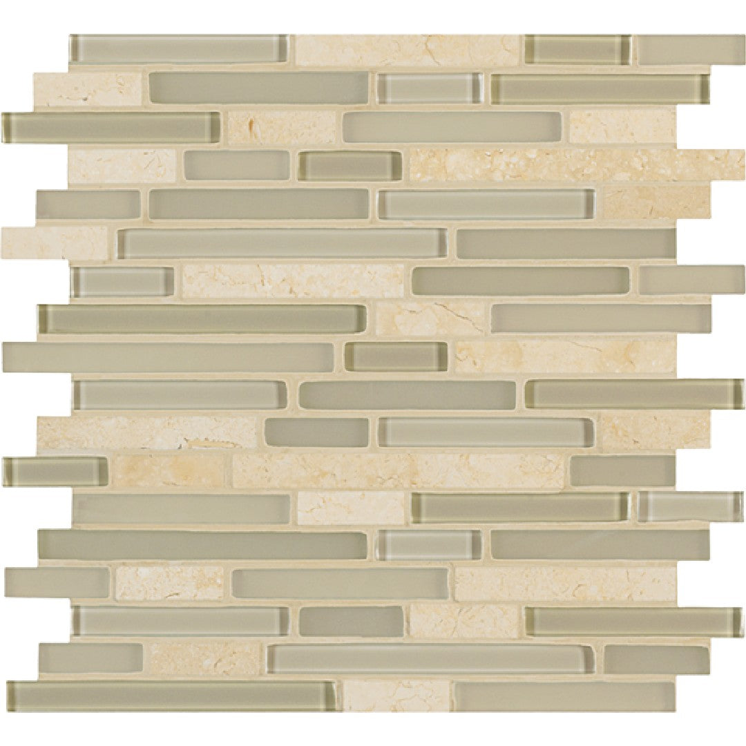Crossville 11.75" x 13" Ebb & Flow Natural Stone and Glass Mixed Linear Mosaic