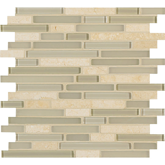 Crossville 11.75" x 13" Ebb & Flow Natural Stone and Glass Mixed Linear Mosaic